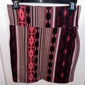 Burgundy Mini Bodycon Aztec Print Skirt!
